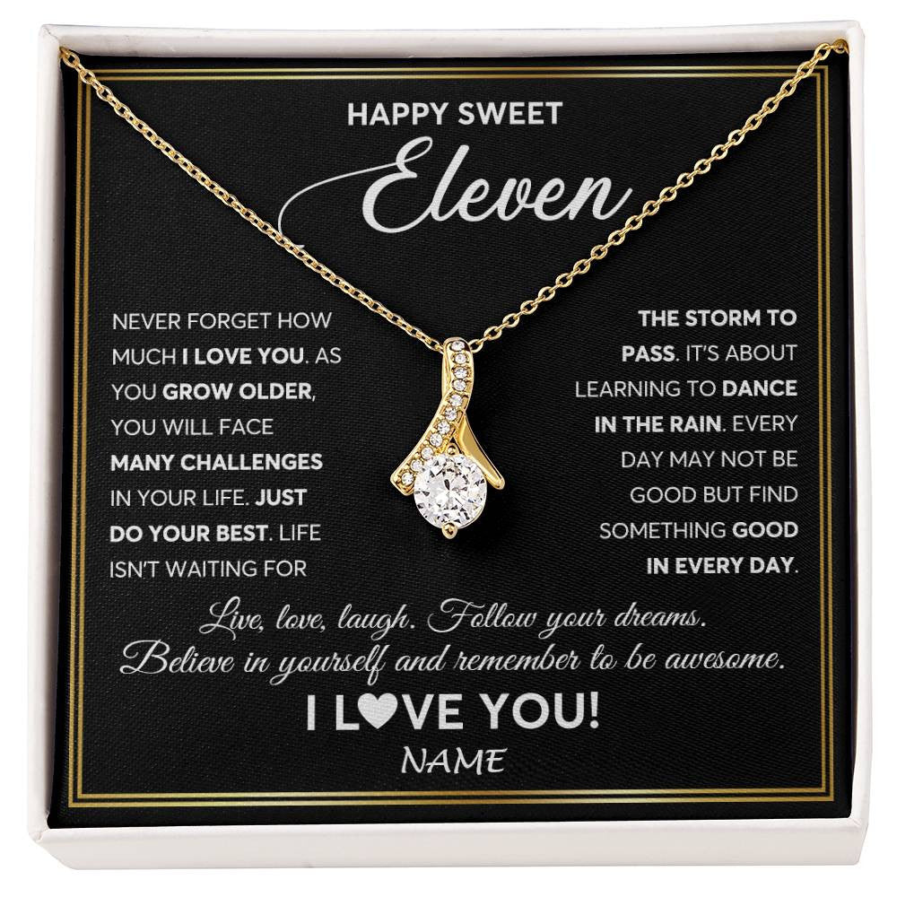 Alluring Beauty Necklace 18K Yellow Gold Finish | Personalized Happy Sweet Eleven Necklace Sweet 11 Gifts For Girls Birthday Jewelry 11 Eleven Old Niece Daughter From Mom Dad Customized Gift Box Message Card | siriusteestore