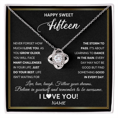 Love Knot Necklace 14K White Gold Finish | Personalized Happy Sweet Fifteen Necklace Sweet 15 Gifts For Girls Birthday Jewelry 15 Fifteen Old Niece Daughter From Mom Dad Customized Gift Box Message Card | siriusteestore