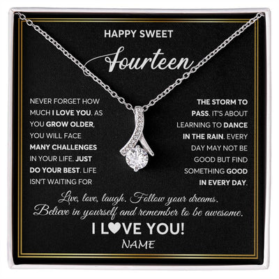 Alluring Beauty Necklace 14K White Gold Finish | Personalized Happy Sweet Fourteen Necklace Sweet 14 Gifts For Girls Birthday Jewelry 14 Fourteen Old Niece Daughter From Mom Dad Customized Gift Box Message Card | siriusteestore
