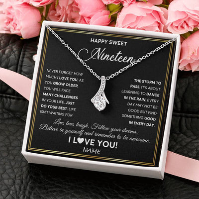 Alluring Beauty Necklace 14K White Gold Finish | Personalized Happy Sweet Nineteen Necklace Sweet 19 Gifts For Girls Birthday Jewelry 19 Nineteen Old Niece Daughter From Mom Dad Customized Gift Box Message Card | siriusteestore