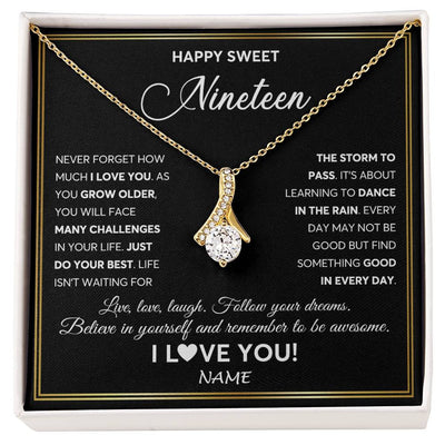 Alluring Beauty Necklace 18K Yellow Gold Finish | Personalized Happy Sweet Nineteen Necklace Sweet 19 Gifts For Girls Birthday Jewelry 19 Nineteen Old Niece Daughter From Mom Dad Customized Gift Box Message Card | siriusteestore