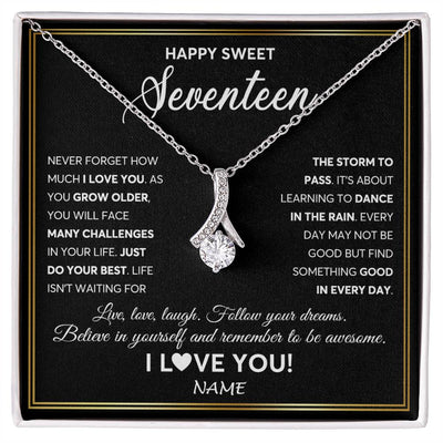 Alluring Beauty Necklace 14K White Gold Finish | Personalized Happy Sweet Seventeen Necklace Sweet 17 Gifts For Girls Birthday Jewelry 17 Seventeen Old Niece Daughter From Mom Dad Customized Gift Box Message Card | siriusteestore
