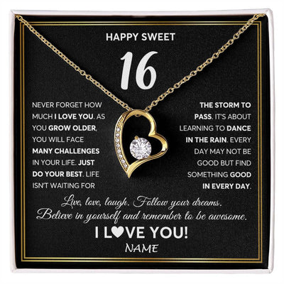 Forever Love Necklace 18K Yellow Gold Finish | Personalized Happy Sweet Sixteen Necklace Sweet 16 Gifts For Girls Birthday Jewelry 16 Sixteen Old Niece Daughter From Mom Dad Customized Gift Box Message Card | siriusteestore