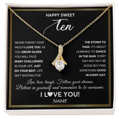 Alluring Beauty Necklace 18K Yellow Gold Finish | Personalized Happy Sweet Ten Necklace Sweet 10 Gifts For Girls Birthday Jewelry 10 Ten Old Niece Daughter From Mom Dad Customized Gift Box Message Card | siriusteestore