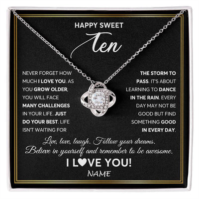 Love Knot Necklace 14K White Gold Finish | Personalized Happy Sweet Ten Necklace Sweet 10 Gifts For Girls Birthday Jewelry 10 Ten Old Niece Daughter From Mom Dad Customized Gift Box Message Card | siriusteestore