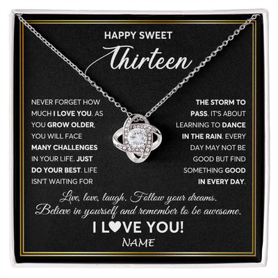 Love Knot Necklace 14K White Gold Finish | Personalized Happy Sweet Thirteen Necklace Sweet 13 Gifts For Girls Birthday Jewelry 13 Thirteen Old Niece Daughter From Mom Dad Customized Gift Box Message Card | siriusteestore