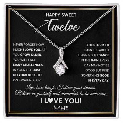 Alluring Beauty Necklace 14K White Gold Finish | Personalized Happy Sweet Twelve Necklace Sweet 12 Gifts For Girls Birthday Jewelry 12 Twelve Old Niece Daughter From Mom Dad Customized Gift Box Message Card | siriusteestore