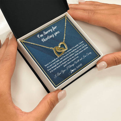 Interlocking Hearts Necklace 18K Yellow Gold Finish | 2 | Personalized I'M Sorry Apology Necklace For Wife Girlfriend Forgive Me Sorry Gift Friend Partner Apology Pendant Jewelry Customized Gift Box Message Card | siriusteestore