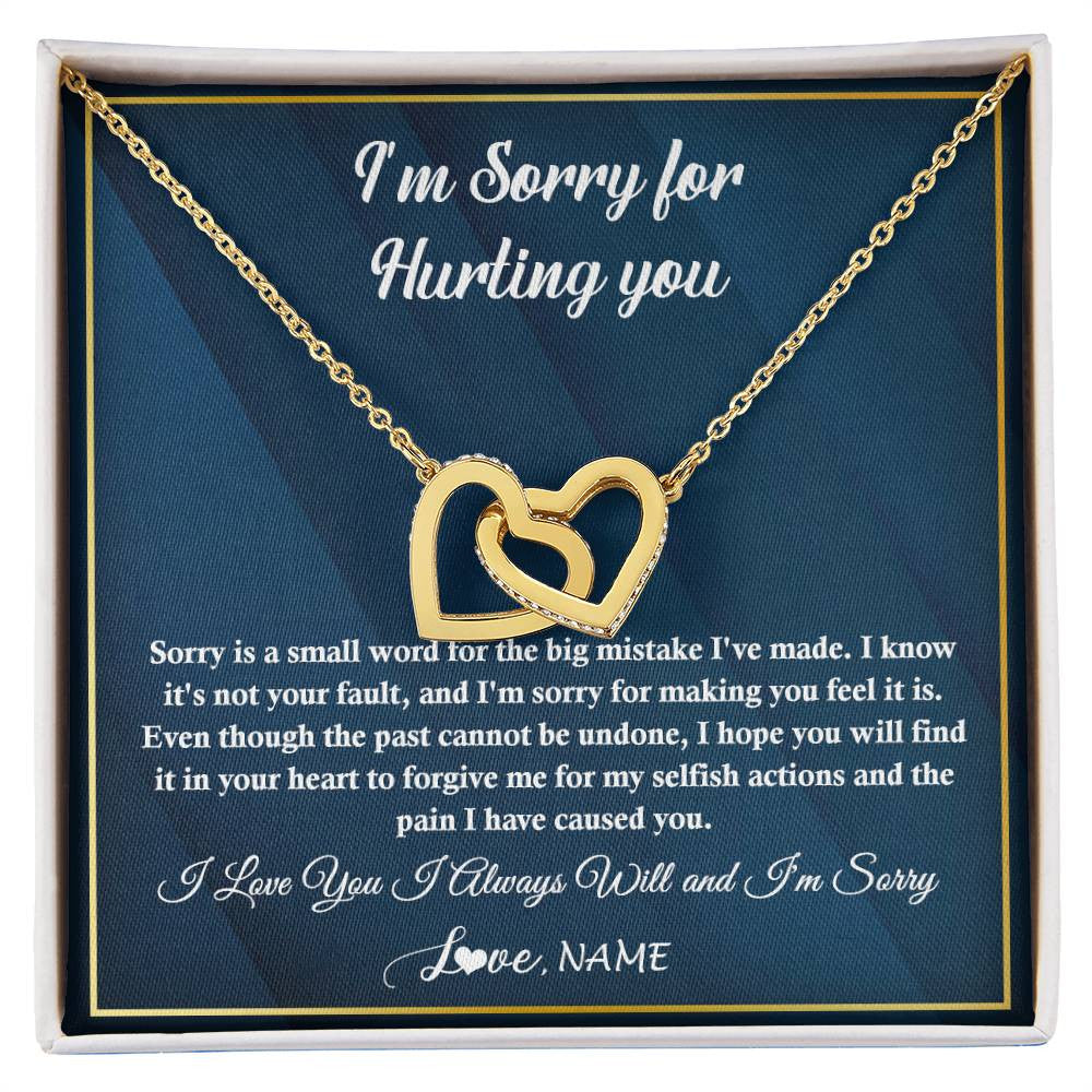 Interlocking Hearts Necklace 18K Yellow Gold Finish | 1 | Personalized I'M Sorry Apology Necklace For Wife Girlfriend Forgive Me Sorry Gift Friend Partner Apology Pendant Jewelry Customized Gift Box Message Card | siriusteestore