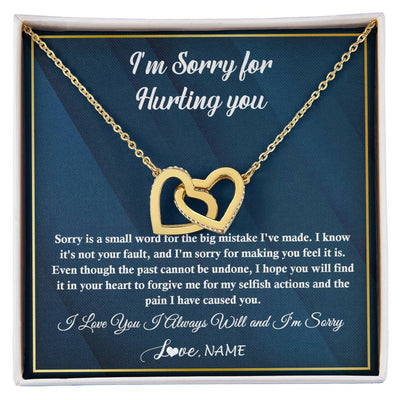 Interlocking Hearts Necklace 18K Yellow Gold Finish | 1 | Personalized I'M Sorry Apology Necklace For Wife Girlfriend Forgive Me Sorry Gift Friend Partner Apology Pendant Jewelry Customized Gift Box Message Card | siriusteestore