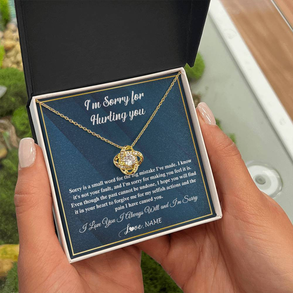 Love Knot Necklace 18K Yellow Gold Finish | 2 | Personalized I'M Sorry Apology Necklace For Wife Girlfriend Forgive Me Sorry Gift Friend Partner Apology Pendant Jewelry Customized Gift Box Message Card | siriusteestore