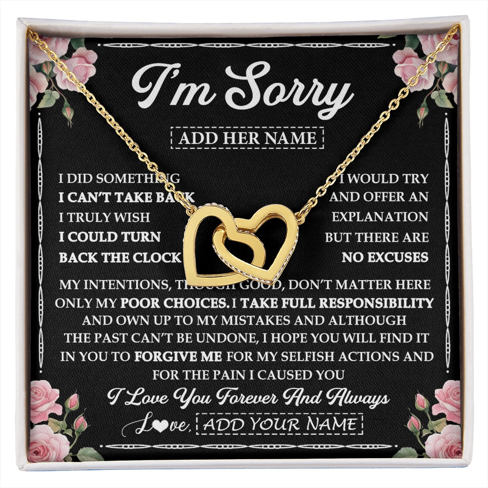 Interlocking Hearts Necklace 18K Yellow Gold Finish | 1 | Personalized I'm Sorry Necklace Gifts For Her Wife Girlfriend Soulmate Pendant Forgive Me Customized Apology Gift For Her Custom Gift Box Message Card | https://siriusteestore.