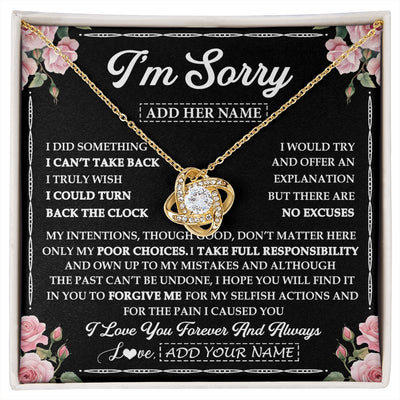 Love Knot Necklace 18K Yellow Gold Finish | 1 | Personalized I'm Sorry Necklace Gifts For Her Wife Girlfriend Soulmate Pendant Forgive Me Customized Apology Gift For Her Custom Gift Box Message Card | https://siriusteestore.