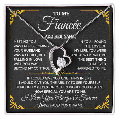 Forever Love Necklace 14K White Gold Finish | 1 | Personalized Jewelry To My Fiancée Necklace From Fiancé Metting You Gift For Fiancee Romantic Birthday Valentines Christmas Custom Gift Box Message Card | https://siriusteestore.