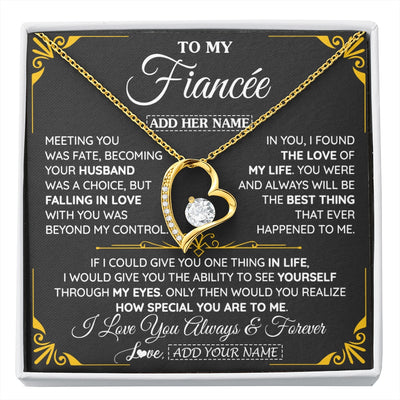 Forever Love Necklace 18K Yellow Gold Finish | 1 | Personalized Jewelry To My Fiancée Necklace From Fiancé Metting You Gift For Fiancee Romantic Birthday Valentines Christmas Custom Gift Box Message Card | https://siriusteestore.