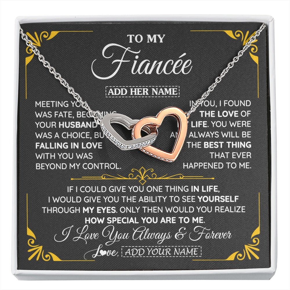Interlocking Hearts Necklace Stainless Steel & Rose Gold Finish | 1 | Personalized Jewelry To My Fiancée Necklace From Fiancé Metting You Gift For Fiancee Romantic Birthday Valentines Christmas Custom Gift Box Message Card | https://siriusteestore.