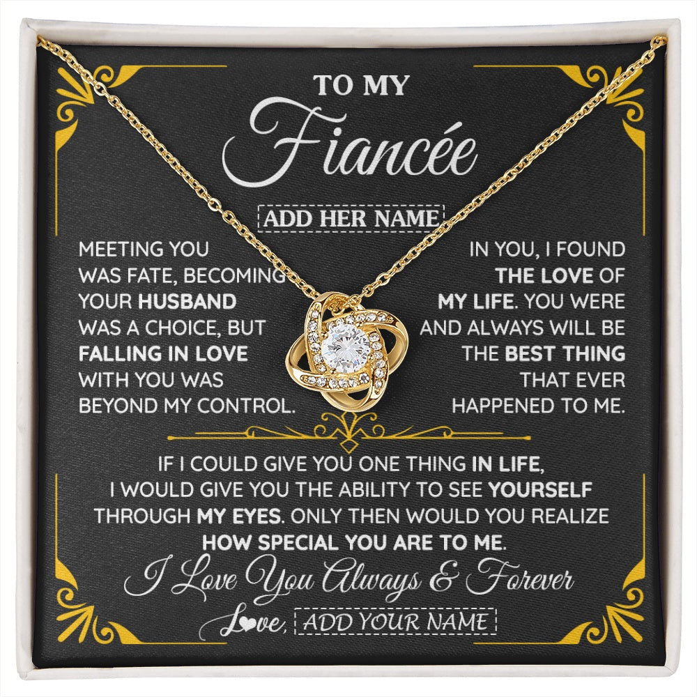 Love Knot Necklace 18K Yellow Gold Finish | 1 | Personalized Jewelry To My Fiancée Necklace From Fiancé Metting You Gift For Fiancee Romantic Birthday Valentines Christmas Custom Gift Box Message Card | https://siriusteestore.