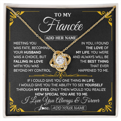 Love Knot Necklace 18K Yellow Gold Finish | 1 | Personalized Jewelry To My Fiancée Necklace From Fiancé Metting You Gift For Fiancee Romantic Birthday Valentines Christmas Custom Gift Box Message Card | https://siriusteestore.