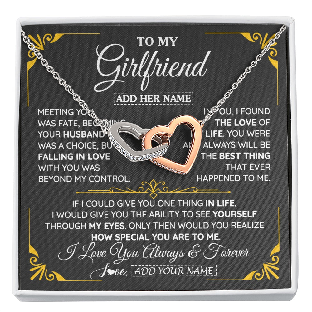 Interlocking Hearts Necklace Stainless Steel & Rose Gold Finish | 1 | Personalized Jewelry To My Girlfriend Necklace Metting You Gift For Girlfriend Romantic Birthday Gifts Valentines Christmas Custom Gift Box Message Card | https://siriusteestore.