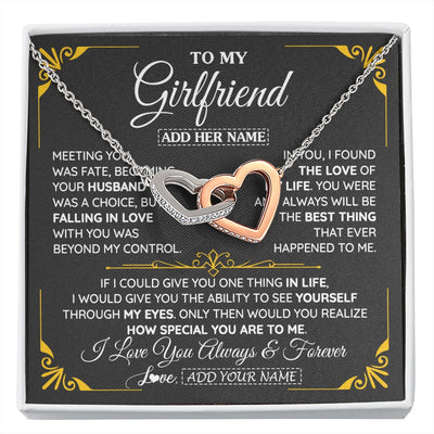 Interlocking Hearts Necklace Stainless Steel & Rose Gold Finish | 1 | Personalized Jewelry To My Girlfriend Necklace Metting You Gift For Girlfriend Romantic Birthday Gifts Valentines Christmas Custom Gift Box Message Card | https://siriusteestore.