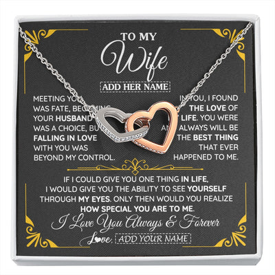 Interlocking Hearts Necklace Stainless Steel & Rose Gold Finish | 1 | Personalized Jewelry To My Wife Necklace From Husband Metting You Gift For Wife Romantic Birthday Valentines For Her Christmas Custom Gift Box Message Card | https://siriusteestore.