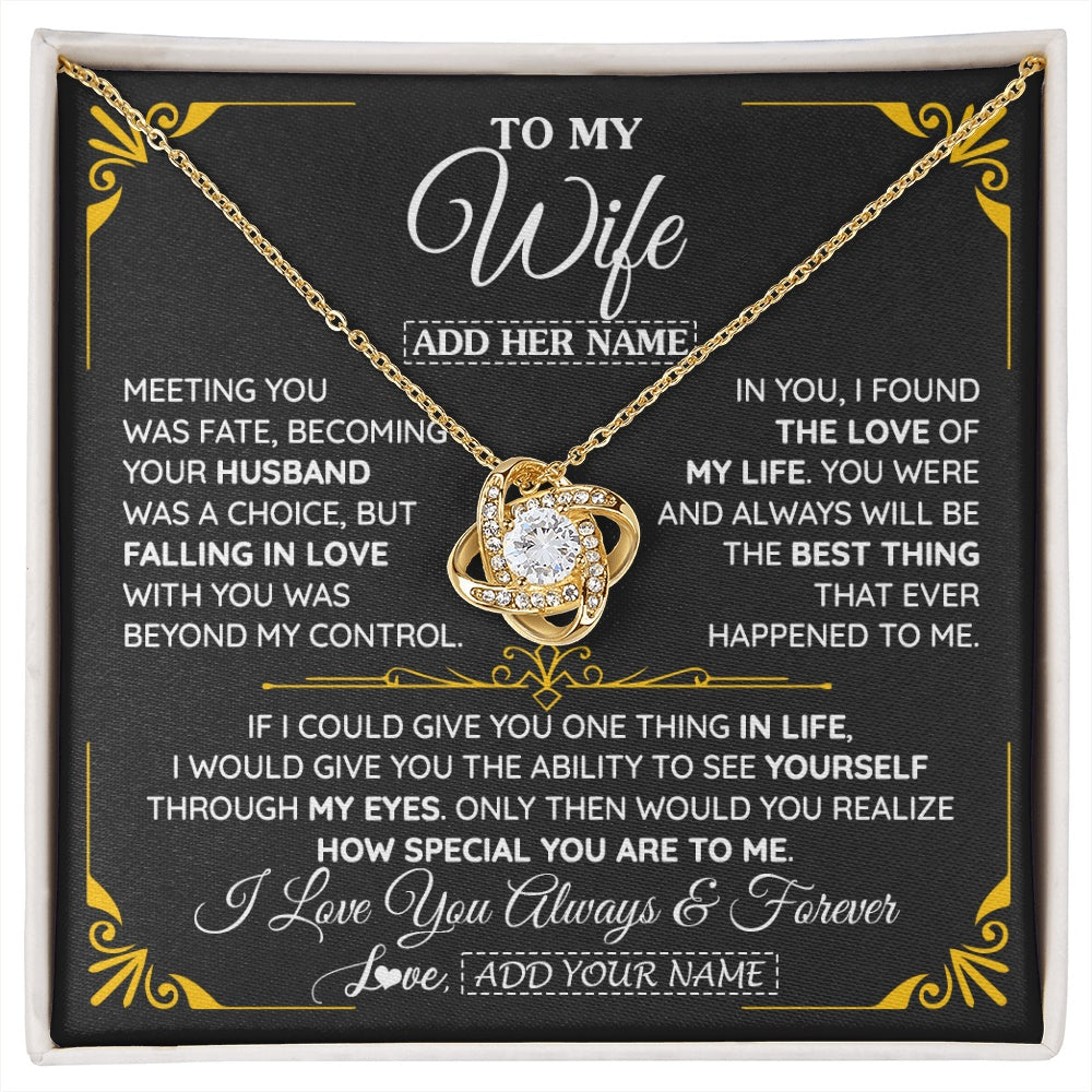 Love Knot Necklace 18K Yellow Gold Finish | 1 | Personalized Jewelry To My Wife Necklace From Husband Metting You Gift For Wife Romantic Birthday Valentines For Her Christmas Custom Gift Box Message Card | https://siriusteestore.