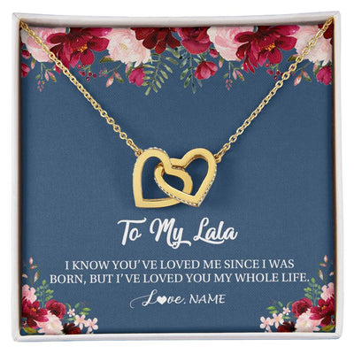 Interlocking Hearts Necklace 18K Yellow Gold Finish | Personalized Lala Necklace From Grandkids Granddaughter Grandson I've Loved You My Whole Life Floral Lala Birthday Mothers Day Christmas Customized Message Card | siriusteestore
