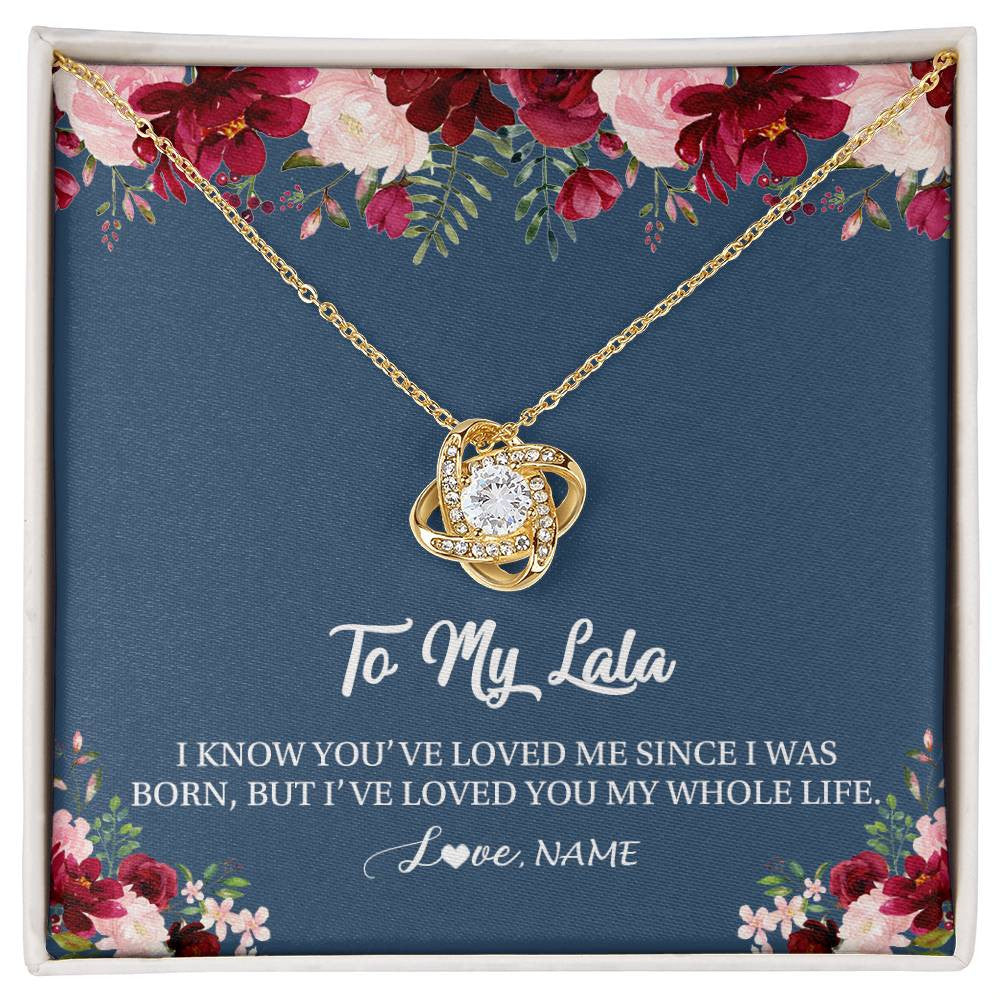 Love Knot Necklace 18K Yellow Gold Finish | Personalized Lala Necklace From Grandkids Granddaughter Grandson I've Loved You My Whole Life Floral Lala Birthday Mothers Day Christmas Customized Message Card | siriusteestore
