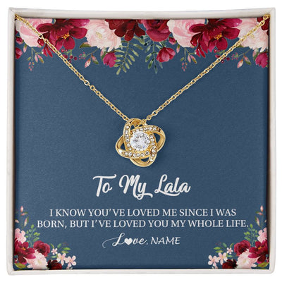 Love Knot Necklace 18K Yellow Gold Finish | Personalized Lala Necklace From Grandkids Granddaughter Grandson I've Loved You My Whole Life Floral Lala Birthday Mothers Day Christmas Customized Message Card | siriusteestore