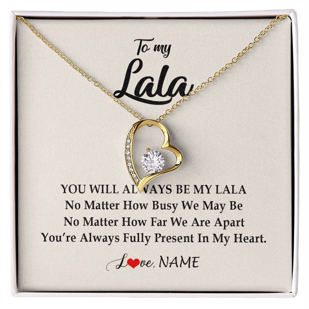 Forever Love Necklace 18K Yellow Gold Finish | Personalized Lala Necklace From Grandkids Granddaughter Grandson You're Always In My Heart Lala Birthday Mothers Day Christmas Customized Gift Box Message Card | siriusteestore