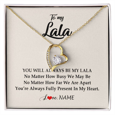 Forever Love Necklace 18K Yellow Gold Finish | Personalized Lala Necklace From Grandkids Granddaughter Grandson You're Always In My Heart Lala Birthday Mothers Day Christmas Customized Gift Box Message Card | siriusteestore