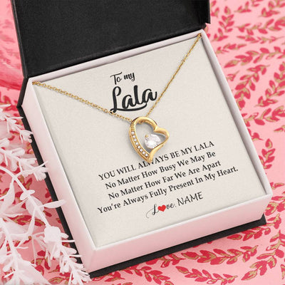 Forever Love Necklace 18K Yellow Gold Finish | Personalized Lala Necklace From Grandkids Granddaughter Grandson You're Always In My Heart Lala Birthday Mothers Day Christmas Customized Gift Box Message Card | siriusteestore