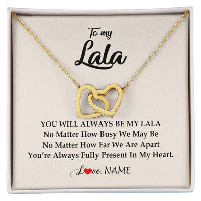 Interlocking Hearts Necklace 18K Yellow Gold Finish | Personalized Lala Necklace From Grandkids Granddaughter Grandson You're Always In My Heart Lala Birthday Mothers Day Christmas Customized Gift Box Message Card | siriusteestore