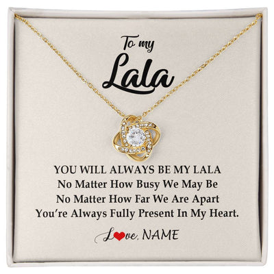 Love Knot Necklace 18K Yellow Gold Finish | Personalized Lala Necklace From Grandkids Granddaughter Grandson You're Always In My Heart Lala Birthday Mothers Day Christmas Customized Gift Box Message Card | siriusteestore