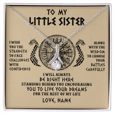 Alluring Beauty Necklace 14K White Gold Finish | 1 | Personalized Little Sister Viking Necklace I Wish You The Strength Scandinavian Norse Runes Viking For Women Sister Birthday Customized Gift Box Message Card | siriusteestore