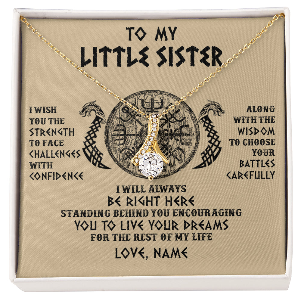 Alluring Beauty Necklace 18K Yellow Gold Finish | 1 | Personalized Little Sister Viking Necklace I Wish You The Strength Scandinavian Norse Runes Viking For Women Sister Birthday Customized Gift Box Message Card | siriusteestore