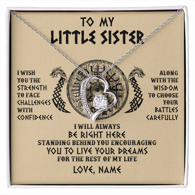 Forever Love Necklace 14K White Gold Finish | 1 | Personalized Little Sister Viking Necklace I Wish You The Strength Scandinavian Norse Runes Viking For Women Sister Birthday Customized Gift Box Message Card | siriusteestore