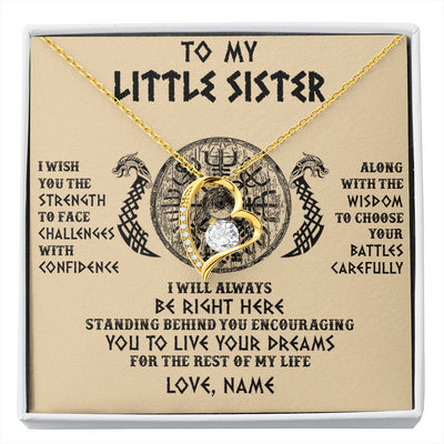 Forever Love Necklace 18K Yellow Gold Finish | 1 | Personalized Little Sister Viking Necklace I Wish You The Strength Scandinavian Norse Runes Viking For Women Sister Birthday Customized Gift Box Message Card | siriusteestore