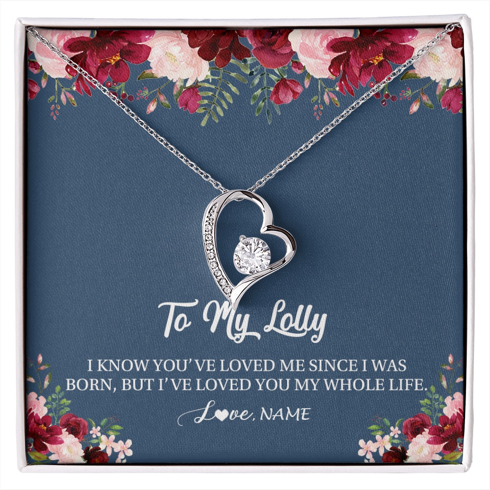 Forever Love Necklace 14K White Gold Finish | 1 | Personalized Lolly Necklace From Grandkids Granddaughter Grandson I've Loved You My Whole Life Floral Lolly Birthday Mothers Day Christmas Customized Message Card | siriusteestore.myshopify