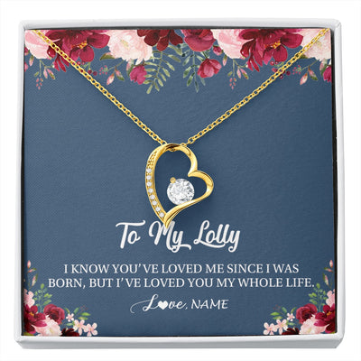 Forever Love Necklace 18K Yellow Gold Finish | 1 | Personalized Lolly Necklace From Grandkids Granddaughter Grandson I've Loved You My Whole Life Floral Lolly Birthday Mothers Day Christmas Customized Message Card | siriusteestore.myshopify