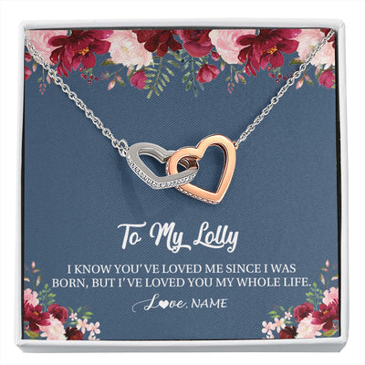 Interlocking Hearts Necklace Stainless Steel & Rose Gold Finish | 1 | Personalized Lolly Necklace From Grandkids Granddaughter Grandson I've Loved You My Whole Life Floral Lolly Birthday Mothers Day Christmas Customized Message Card | siriusteestore.myshopify