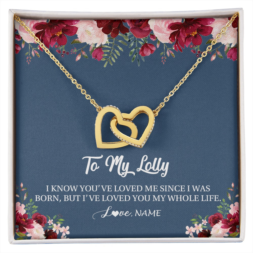 Interlocking Hearts Necklace 18K Yellow Gold Finish | 1 | Personalized Lolly Necklace From Grandkids Granddaughter Grandson I've Loved You My Whole Life Floral Lolly Birthday Mothers Day Christmas Customized Message Card | siriusteestore.myshopify