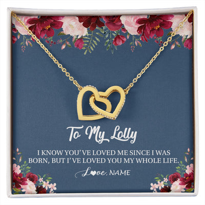 Interlocking Hearts Necklace 18K Yellow Gold Finish | 1 | Personalized Lolly Necklace From Grandkids Granddaughter Grandson I've Loved You My Whole Life Floral Lolly Birthday Mothers Day Christmas Customized Message Card | siriusteestore.myshopify