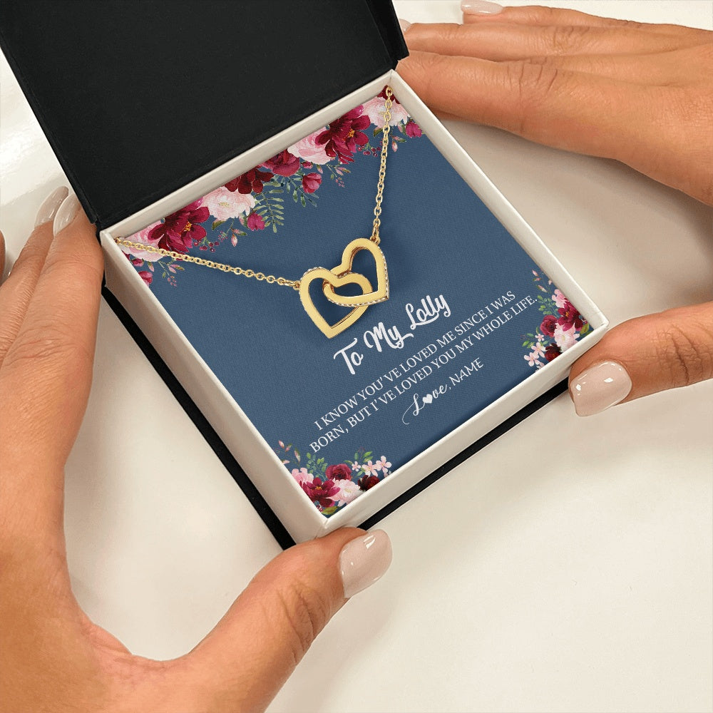 Interlocking Hearts Necklace 18K Yellow Gold Finish | 2 | Personalized Lolly Necklace From Grandkids Granddaughter Grandson I've Loved You My Whole Life Floral Lolly Birthday Mothers Day Christmas Customized Message Card | siriusteestore.myshopify