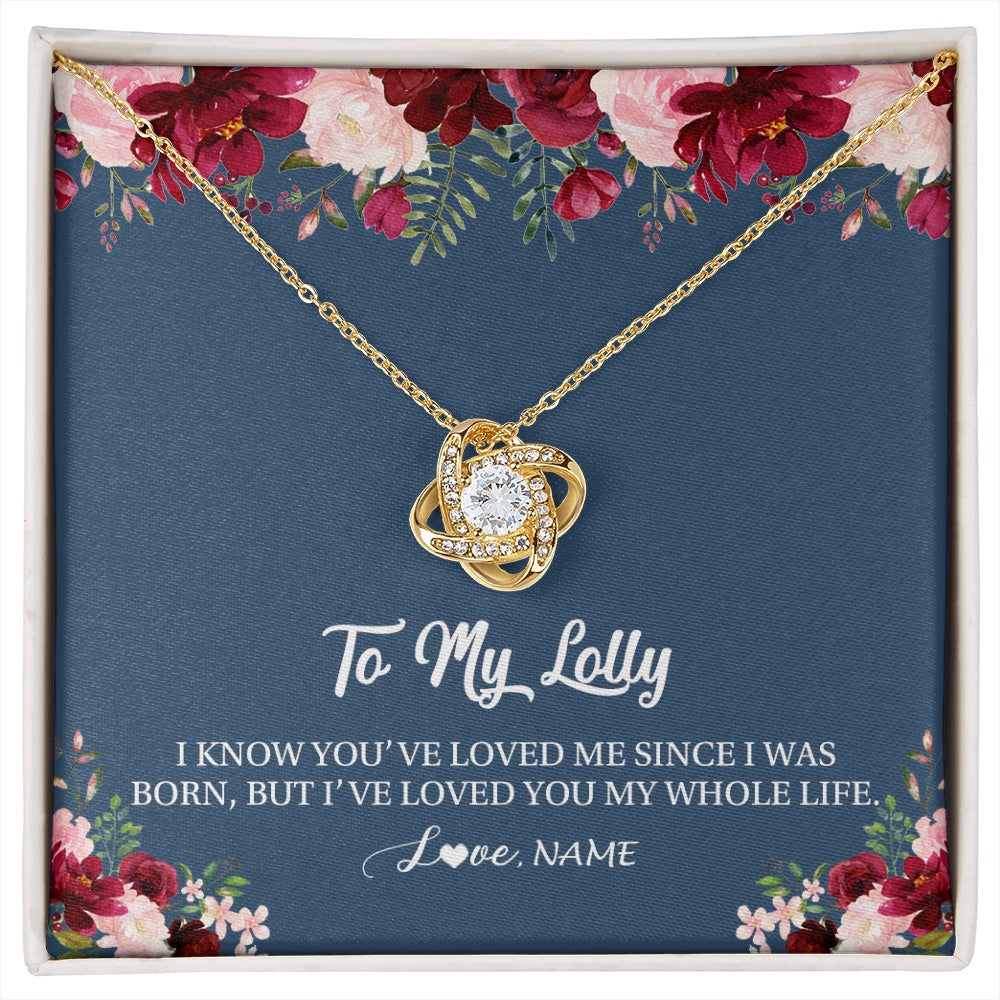 Love Knot Necklace 18K Yellow Gold Finish | 1 | Personalized Lolly Necklace From Grandkids Granddaughter Grandson I've Loved You My Whole Life Floral Lolly Birthday Mothers Day Christmas Customized Message Card | siriusteestore.myshopify