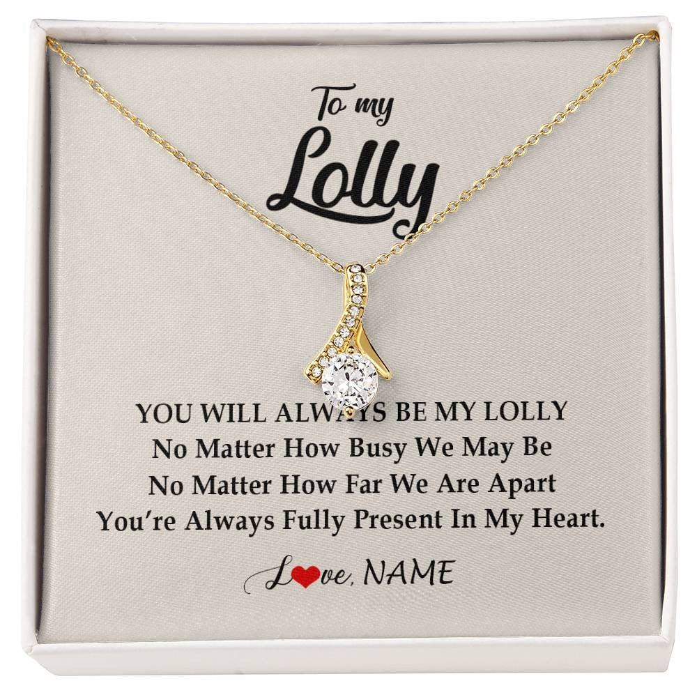 Alluring Beauty Necklace 18K Yellow Gold Finish | Personalized Lolly Necklace From Grandkids Granddaughter Grandson You're Always In My Heart Lolly Birthday Mothers Day Jewelry Customized Gift Box Message Card | siriusteestore