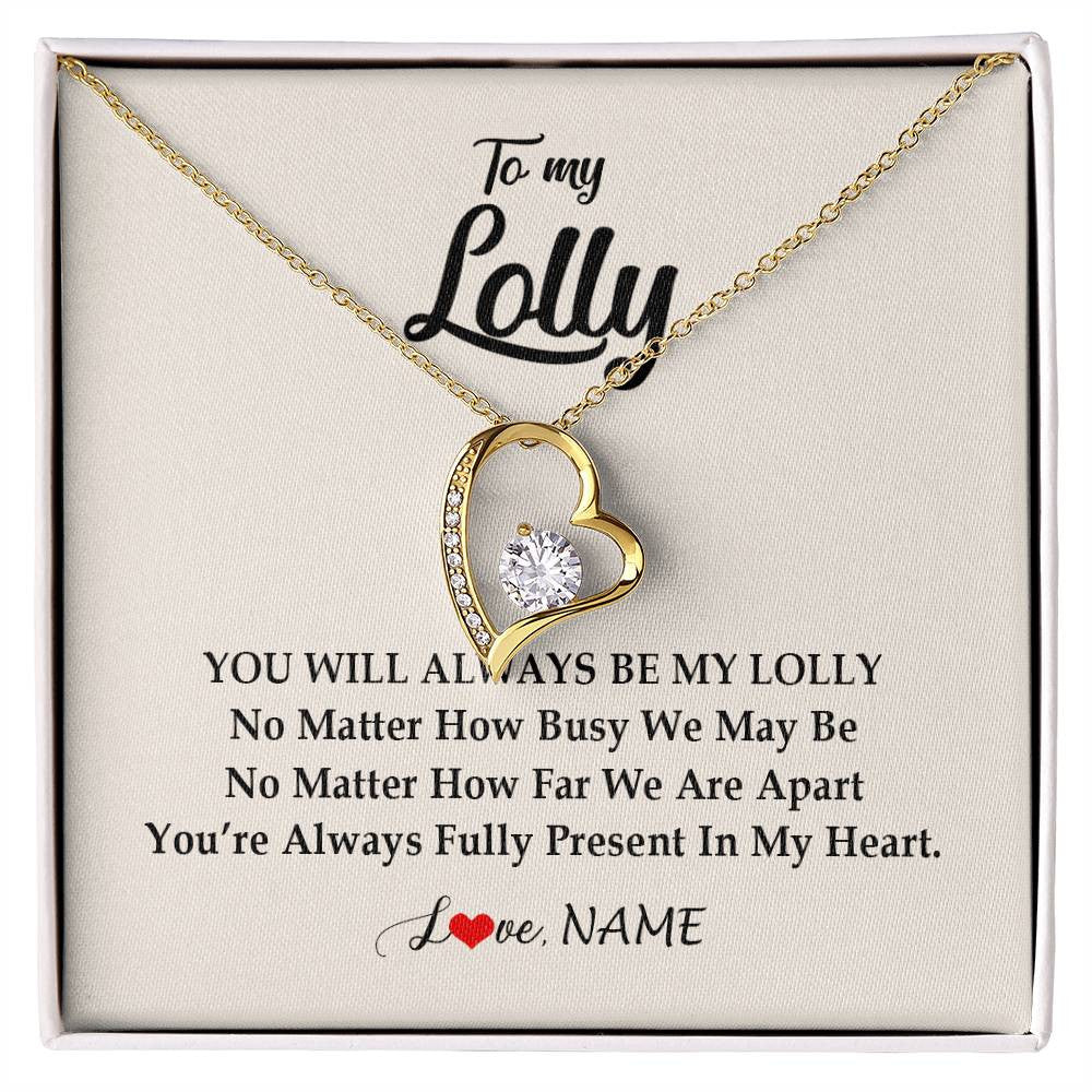 Forever Love Necklace 18K Yellow Gold Finish | Personalized Lolly Necklace From Grandkids Granddaughter Grandson You're Always In My Heart Lolly Birthday Mothers Day Jewelry Customized Gift Box Message Card | siriusteestore