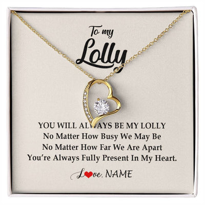 Forever Love Necklace 18K Yellow Gold Finish | Personalized Lolly Necklace From Grandkids Granddaughter Grandson You're Always In My Heart Lolly Birthday Mothers Day Jewelry Customized Gift Box Message Card | siriusteestore