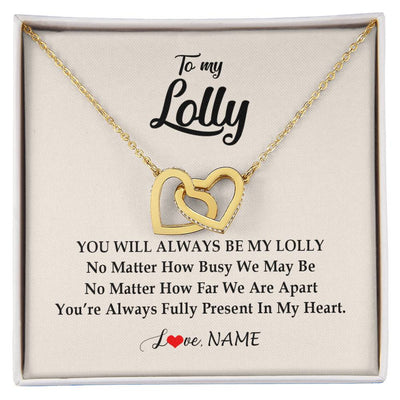 Interlocking Hearts Necklace 18K Yellow Gold Finish | Personalized Lolly Necklace From Grandkids Granddaughter Grandson You're Always In My Heart Lolly Birthday Mothers Day Jewelry Customized Gift Box Message Card | siriusteestore