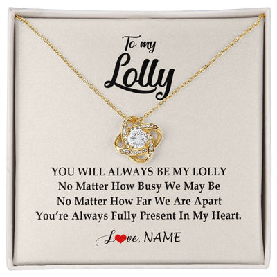 Love Knot Necklace 18K Yellow Gold Finish | Personalized Lolly Necklace From Grandkids Granddaughter Grandson You're Always In My Heart Lolly Birthday Mothers Day Jewelry Customized Gift Box Message Card | siriusteestore